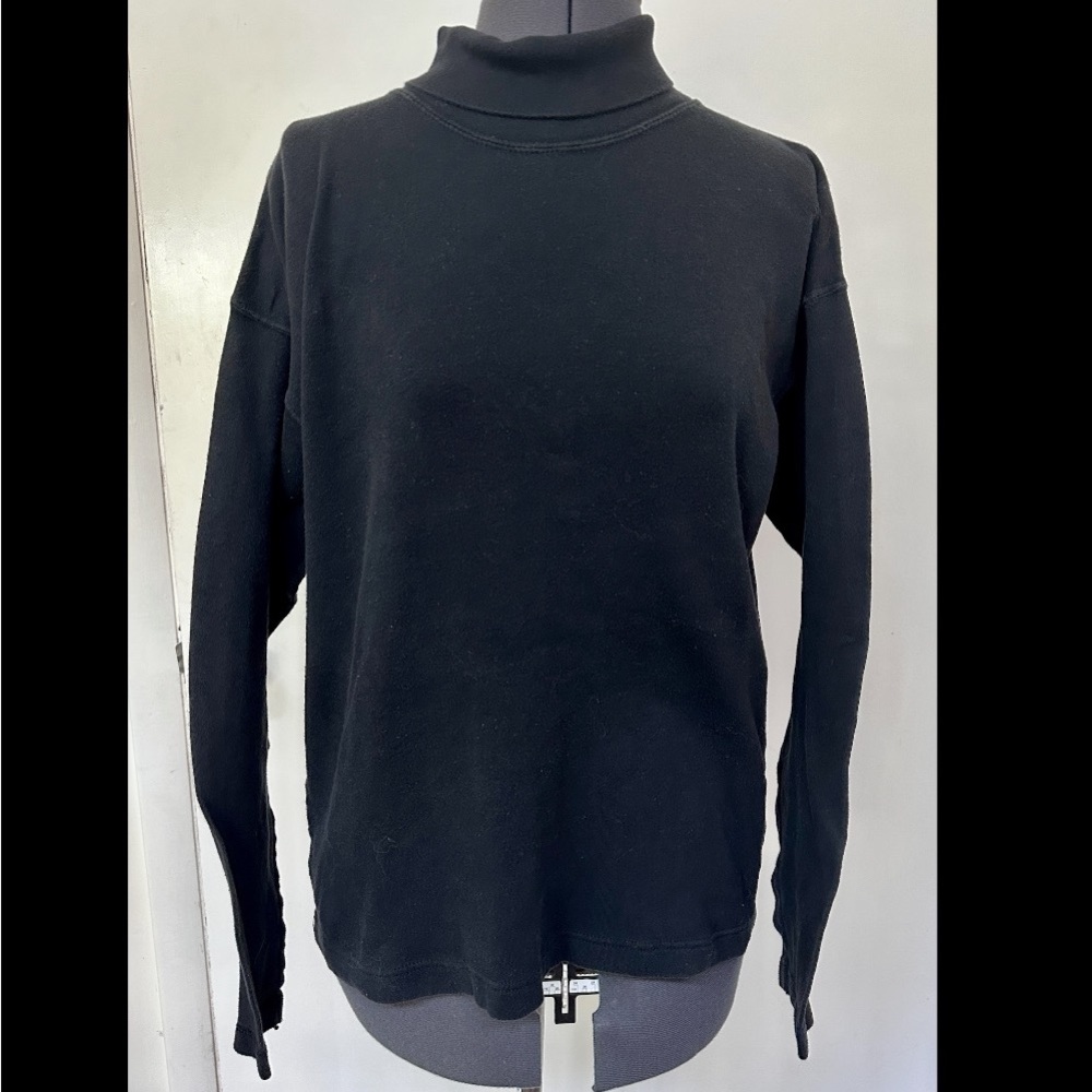 VINTAGE 1990s JL PLUM LADIES BLACK COTTON KNIT SWEATER CLASSIC TURTLENECK XL